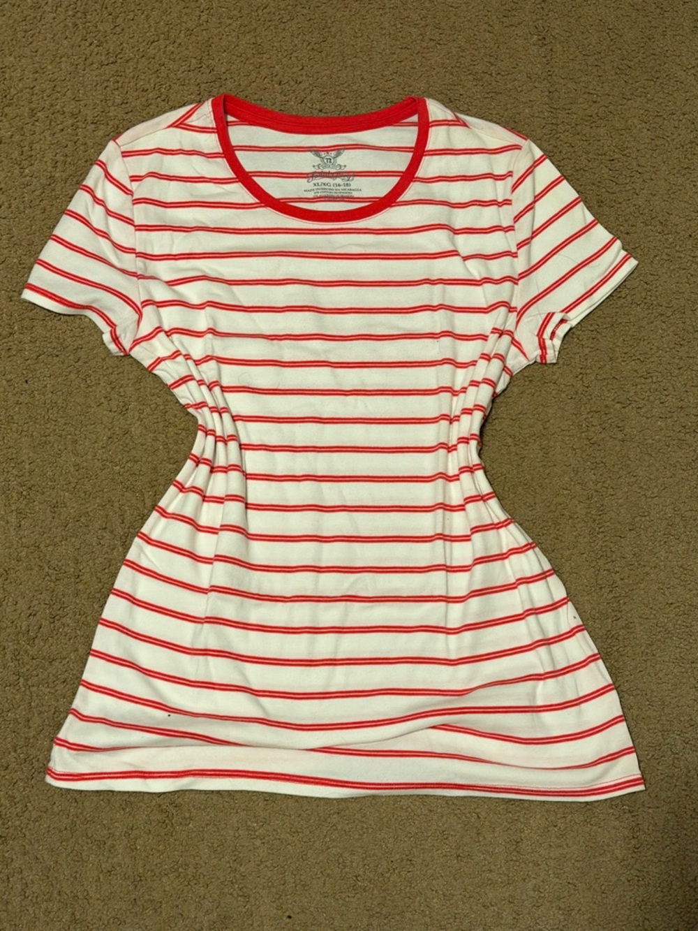 Faded Glory Red & White Striped Short Sleeve Tee